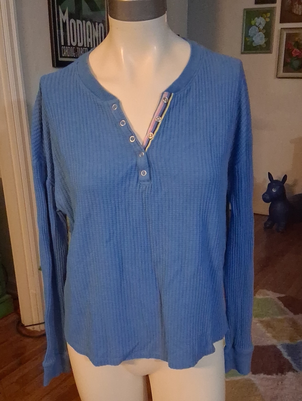 Sonoma Light Blue Ribbed Henley Long Sleeve Top